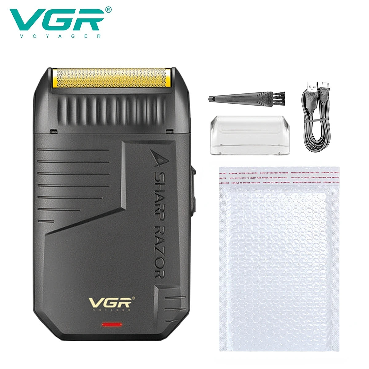Rasoir VGR V-375 avec câble USB, brosse, capot et pochette