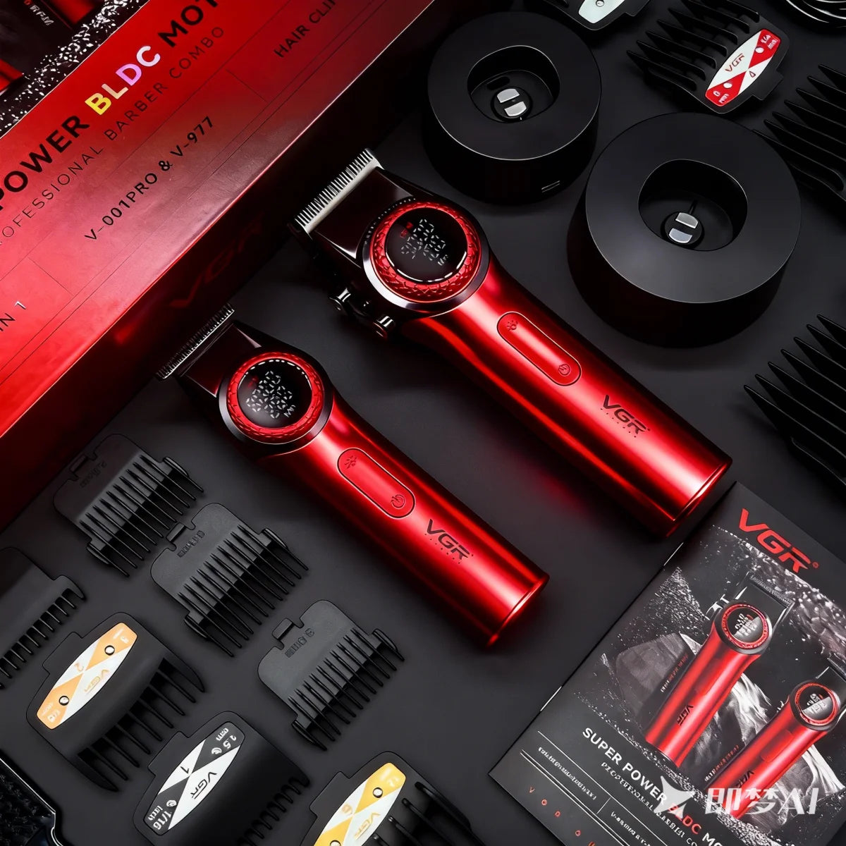 Kit VGR V-001 et V-977 : tondeuse cheveux et tondeuse de finition avec accessoires